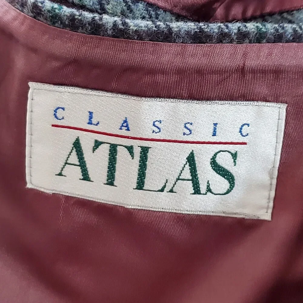 Classic Atlas Men's Size 42R Gray Blue Plaid Pure‎ Lambswool Coat Blazer Jacket